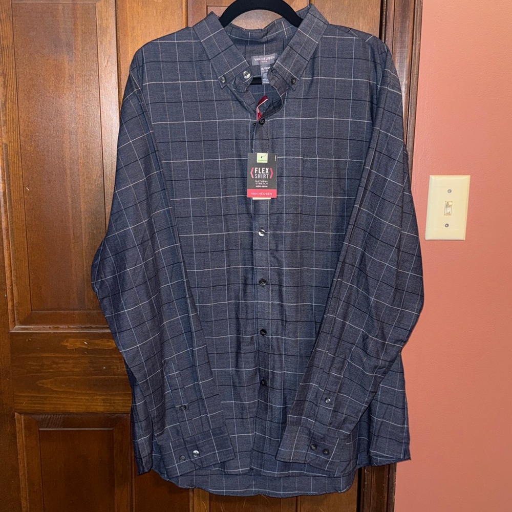 Van Heusen Navy Plaid Button Down Shirt